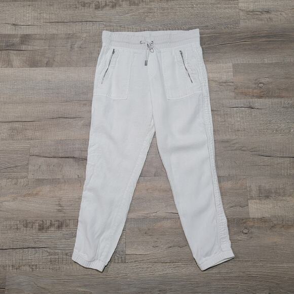 Athleta Cabo Linen Jogger Pants Size 6 White Pull On Stretch Pockets Coastal - Picture 1 of 9